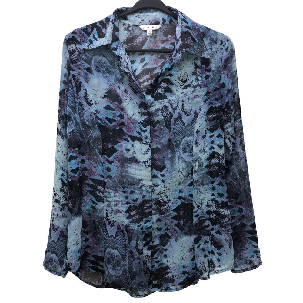 CAbi sheer animal print long sleeve blouse SZ S